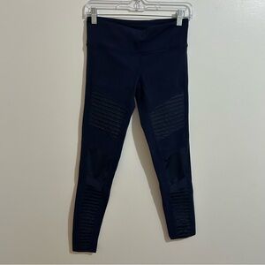 Alo Yoga Women’s Moto Leggings Navy Ribbed Paneling High Waist Size Small